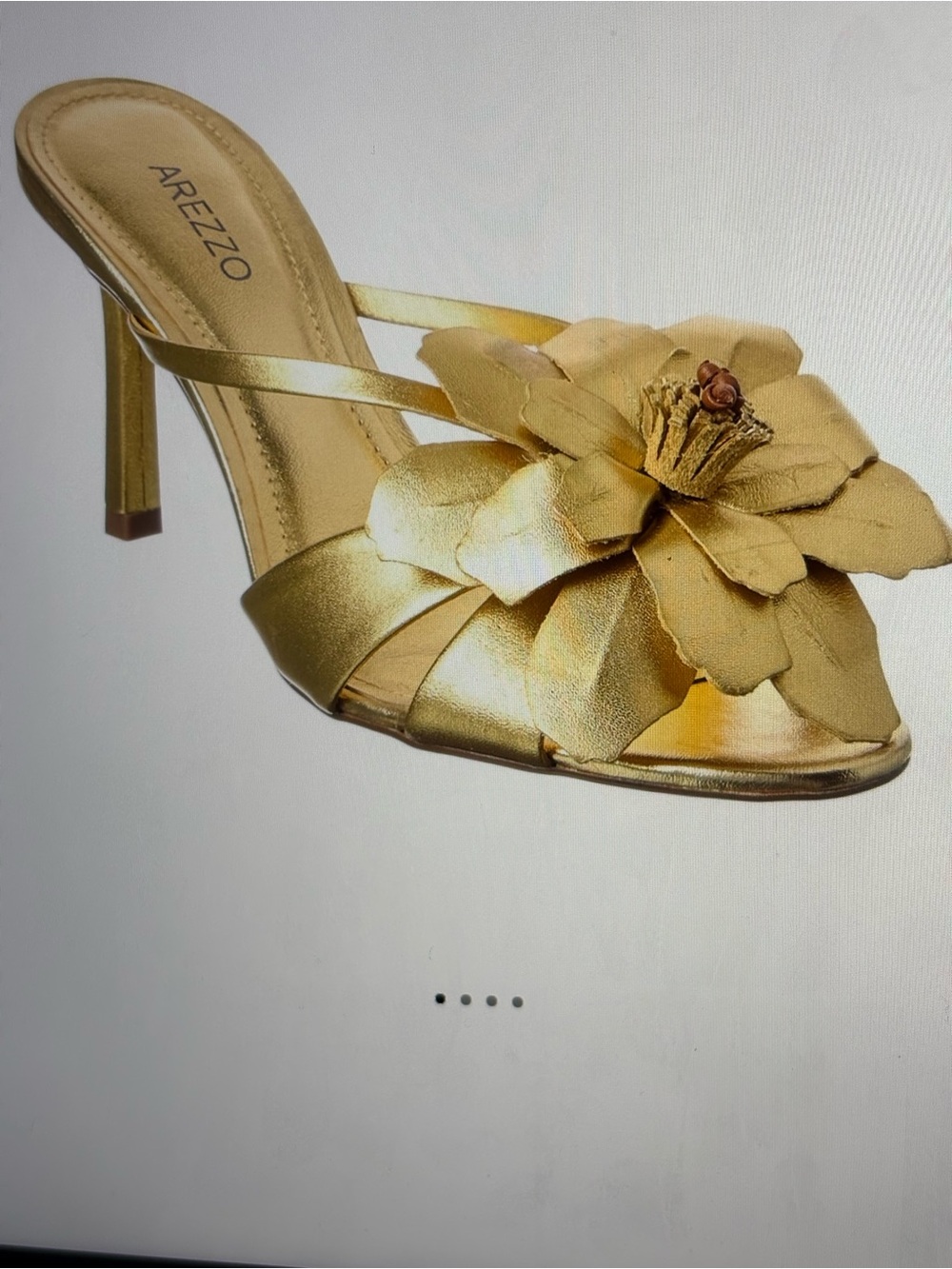 Arezzo Gold Satin Floral Slip-On Mule Heel